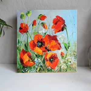 Poppies Paunting Flowers Art Impasto Painting Oil Canvas art Poppy Original Art Red Poppies Original Painting Poppy wall art Floral art