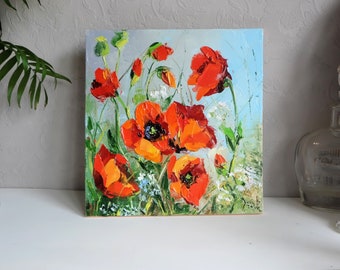 Mohnblumen Blumen Kunst Impasto Gemälde Öl Leinwand Kunst Poppy Original Kunst Rote Mohnblumen Originalgemälde Mohnblumen Blumenkunst