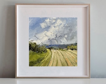 Farmland Oil Painting On Canvas Grassland Miniature Painting Farm Field Wall Art European Landscape Oil Painting Original French Country Art