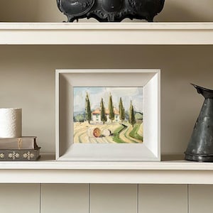 Italian art Tuscany oil painting on canvas autumn wall art italy landscape original vintage artwork cypress trees farmhouse wall decor