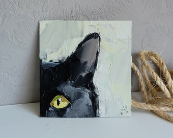 Black Cat Original Painting Cat Wall Art Black Kitten's Eye Original Art Cat Wall Decor Small Painting Cat Mini Artwork Gift for Cat Owner