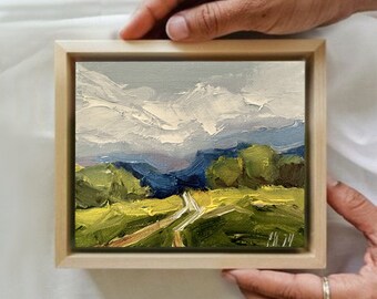 California Scenic Oil Landscape Impasto Painting Canvas Modern Mountain Art Tiny Painting Original Artwork Abstract Moody Art Miniature Art