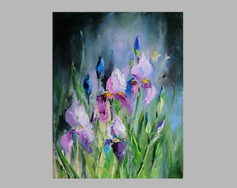 Irises Original Painting Flowers Art Oil Painting Irises Original Art Floral Oil Canvas Irises Art Spring Art Flower Wall Art Irises Impasto