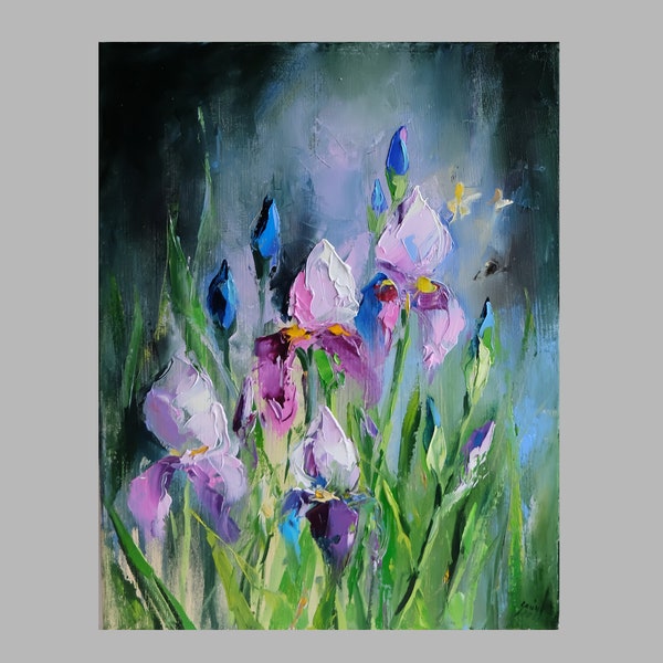 Iris Original Gemälde Blumen Kunst Ölgemälde Iris Original Art Floral Öl Leinwand Iris Art Spring Art Flower Wall Art Iris Impasto
