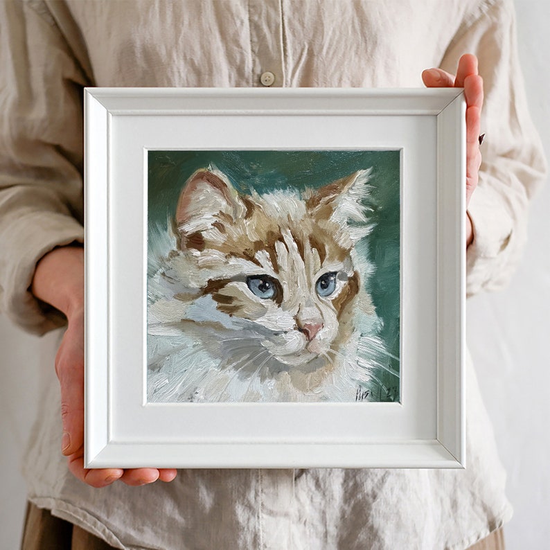 Custom Cat Portrait Oil Painting Pet Portrait Canvas Custom Pet Painting Cat Artwork Original Cat Art Gift For Cat Lovers Cat Owner Gift 8x8 canvas board inches