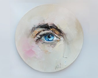 Eye Wall Art Portrait Original Painting Blue Eye Artwork Original Art Oil Painting Eye Wall Art Blue Eye Portrait Evil Eye Small Painting