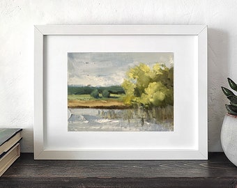 Lake Artwork Mini Canvas Oil Painting Landscape Original Palette Knife Small Painting Handmade Oil Art Nature Artwork Tiny Painting For Sale