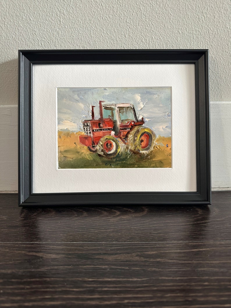 Tractor Oil Painting Farm Canvas Painting Small Original Art