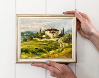 Tuscany Painting Mini Canvas Oil Painting Florence Artwork Italy Painting Italian Landscape Painting Italian Cypress Countryside Wall Art