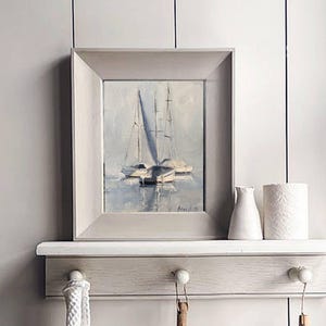 Sailboat oil painting seascape original artwork on canvas modern sailing art for gift sail boat coastal wall art nautical beach house decor