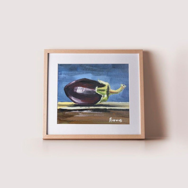 Eggplant Still Life Painting Small Oil Painting Kitchen Art Miniature