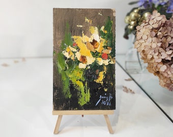 Yellow flowers original oil ainting forget-me-nots painting flowers wall art flowers wall decor original art small painting