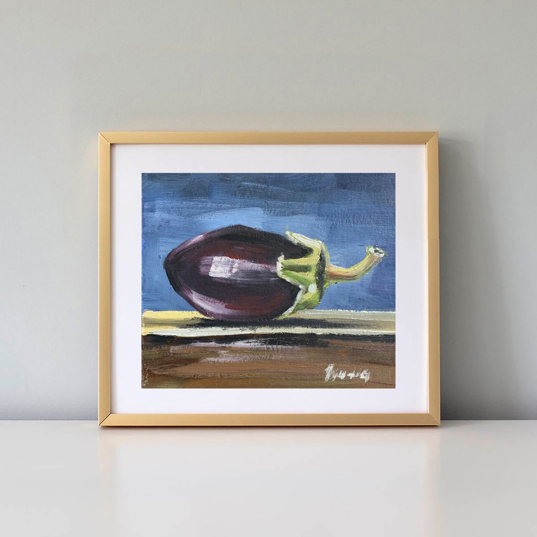 Eggplant Still Life Painting Small Oil Painting Kitchen Art Miniature