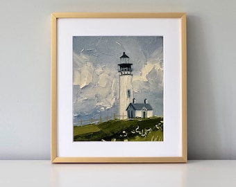 Lighthouse Canvas Oil Painting Miniature Painting Lighthouse Decor Oregon Coast Wall Art Original Artwork Scenic Art Landscape Oil Painting