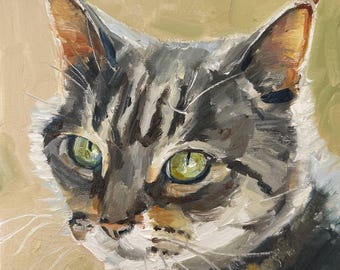 Retrato de mascota personalizado pintado al óleo: Arte felino personalizado