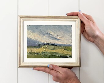 Abstract Farm Field Small Original Oil Painting On Canvas Scenic Landscape Tiny Painting  Rainy Painting Cloud Painting Countryside Wall Art