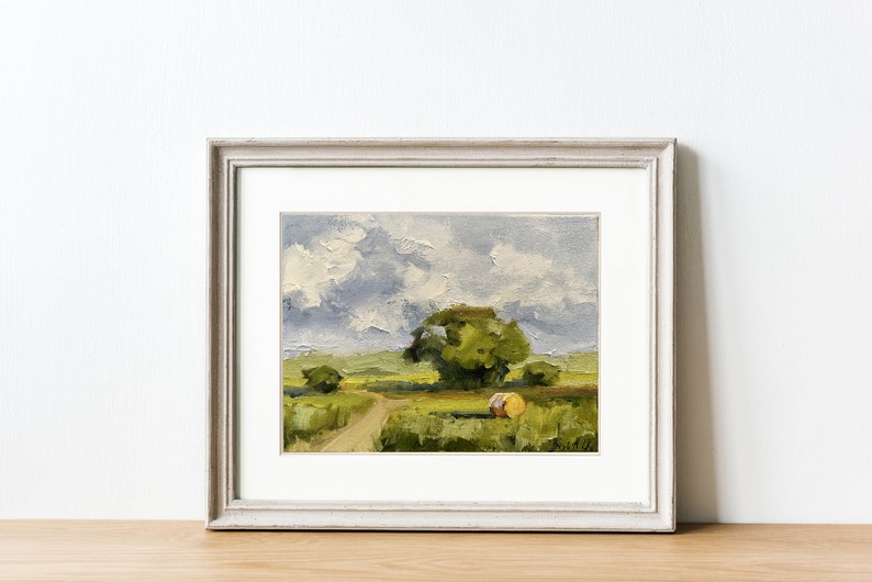 Fall Landscape French Oil painting On Canvas Small Abstract Art Mini Original Art Countryside Painting Scenic Wall Art Rain Cloud Painting image 5