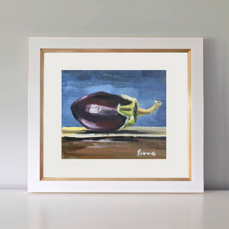 Eggplant Still Life Painting Small Oil Painting Kitchen Art Miniature