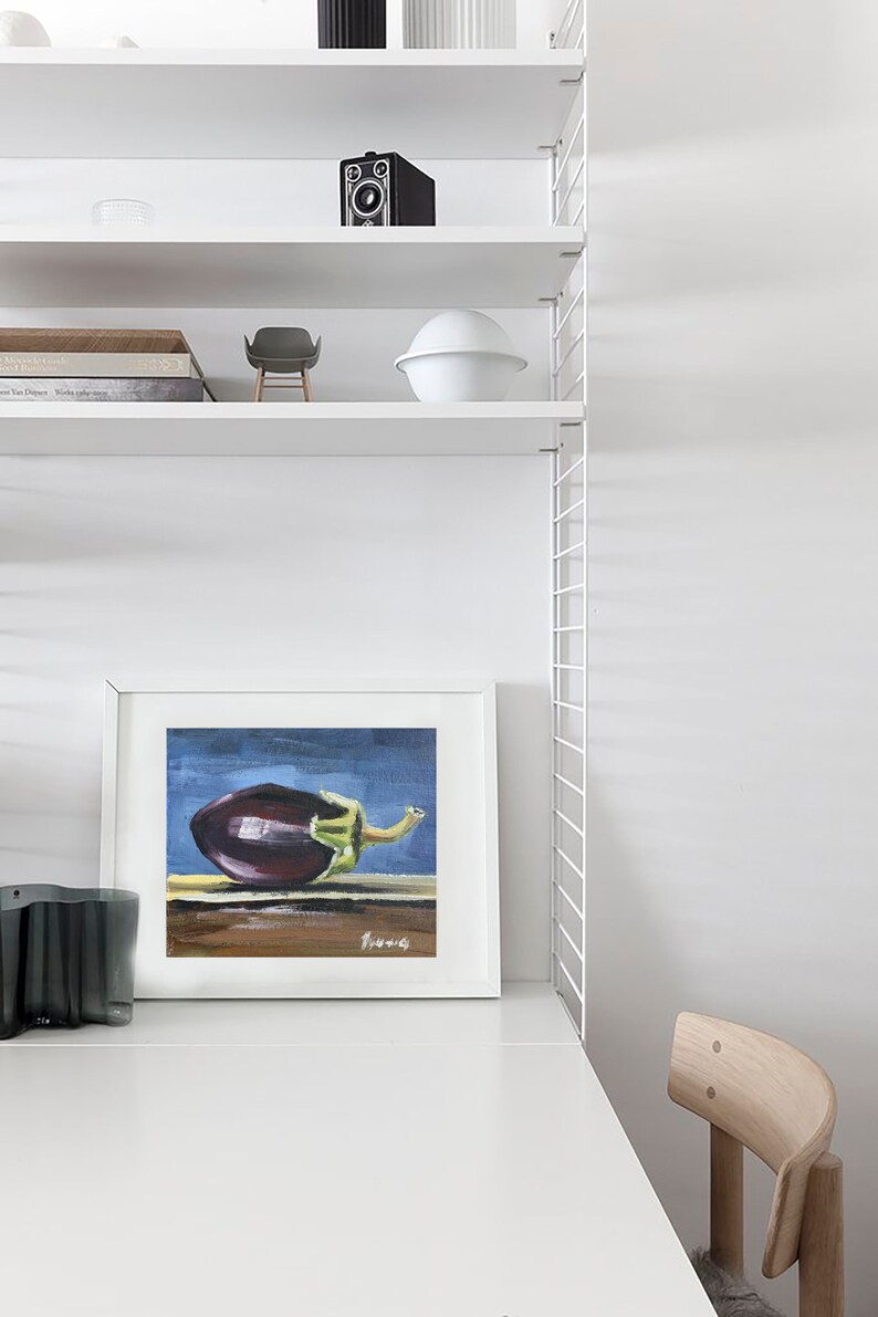 Eggplant Still Life Painting Small Oil Painting Kitchen Art Miniature