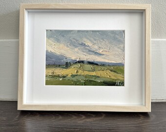 Abstract Farm Field Small Original Oil Painting On Canvas Scenic Landscape Tiny Painting  Rainy Painting Cloud Painting Countryside Wall Art