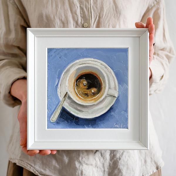 Coffee Cup Painting Original Miniature Oil Painting Coffee Bar Art Still Life Painting Coffee Wall Decor Small Kitchen Art Coffee Artwork