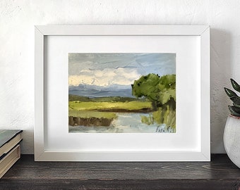 Salt Marsh Painting Mini Canvas Painting Small Oil Painting Mini Original Art Abstract Landscape Miniature Painting Tiny Framed Painting