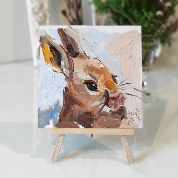 Rabbit original oil painting rabbit small painting bunny original art bunny small wall art bunny artwork bunny a gift for her mini art