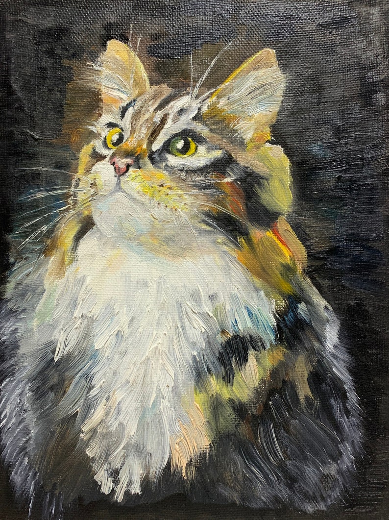 Custom Cat Portrait Oil Painting Pet Portrait Canvas Custom Pet Painting Cat Artwork Original Cat Art Gift For Cat Lovers Cat Owner Gift 12x16 stretched canv inches
