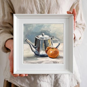 Tangerine still life oil painting on canvas mandarin art orange original kitchen artwork food painting fruit wall art for dinning room