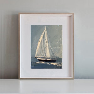 Sailboat Art Mini Canvas Oil Painting Coastal Artwork Sailboat Painting Mini Original Art Boat Painting Seascape Painting Nautical Artwork