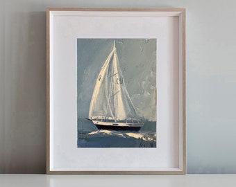 Sailboat Art Mini Canvas Oil Painting Coastal Artwork Sailboat Painting Mini Original Art Boat Painting Seascape Painting Nautical Artwork