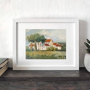 Florence oil painting on canvas Italian landscape with cypress trees framed original artwork small Tuscany house Italy wall art gift idea
