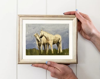 White Horses Painting Small Oil Painting Wild Horse Art Canvas Equestrian Art Abstract Vintage Horse Art Farm House Decor Horse Lover Gift