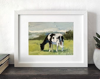 Peinture à l&#39;huile de vache sur toile Art d&#39;animaux de ferme Portrait de vache Art abstrait de vache Cadeaux de vache Petite oeuvre d&#39;art encadrée Décoration murale de ferme Oeuvre d&#39;art de la ferme