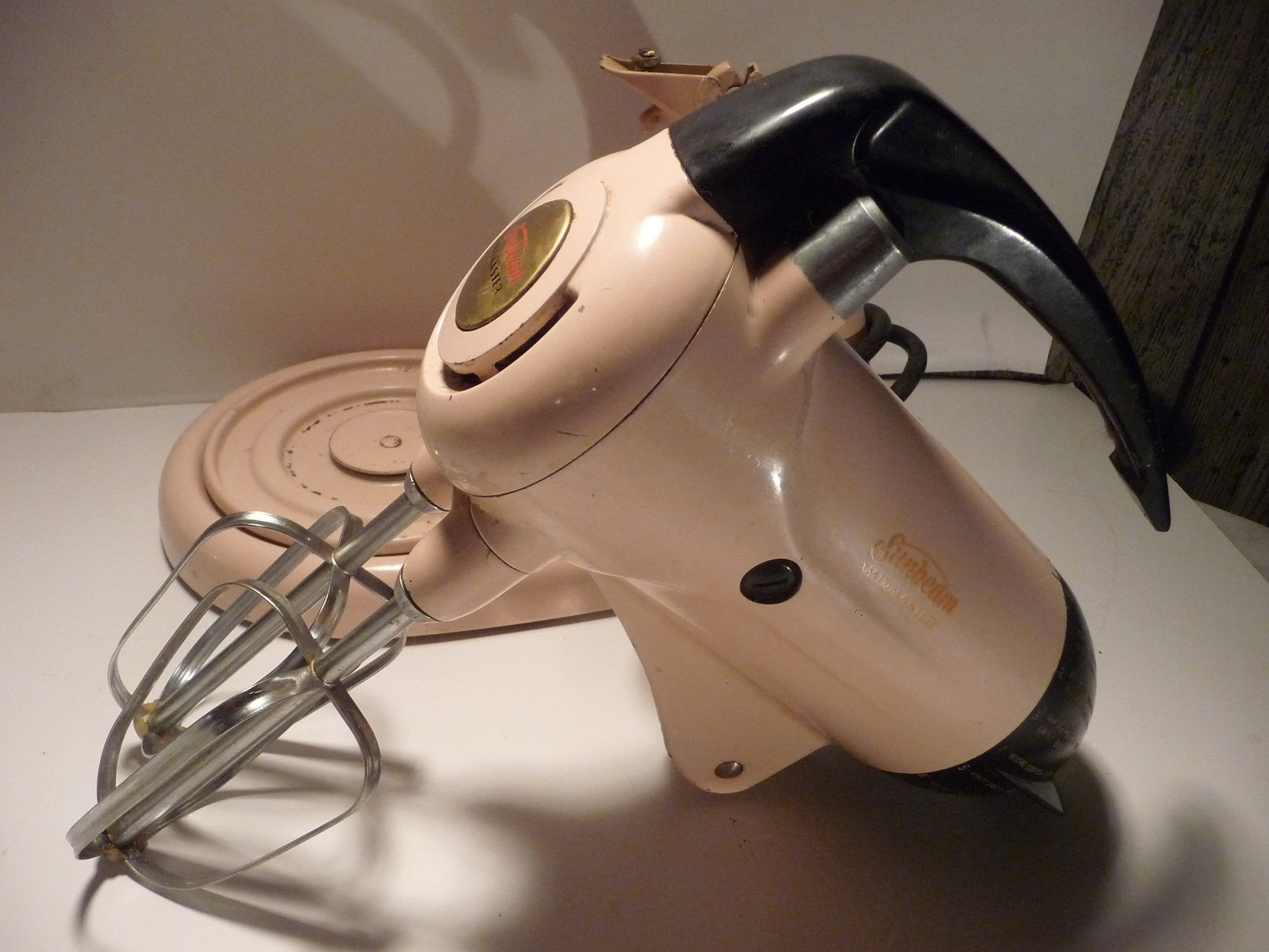 1950's Vintage Sunbeam Pink Mixmaster Electric Mixer, Original Book