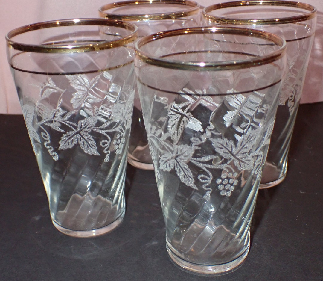 Set of 4 Bartlett Collins Vintage Gold Rim Barware, Bartlett Collins