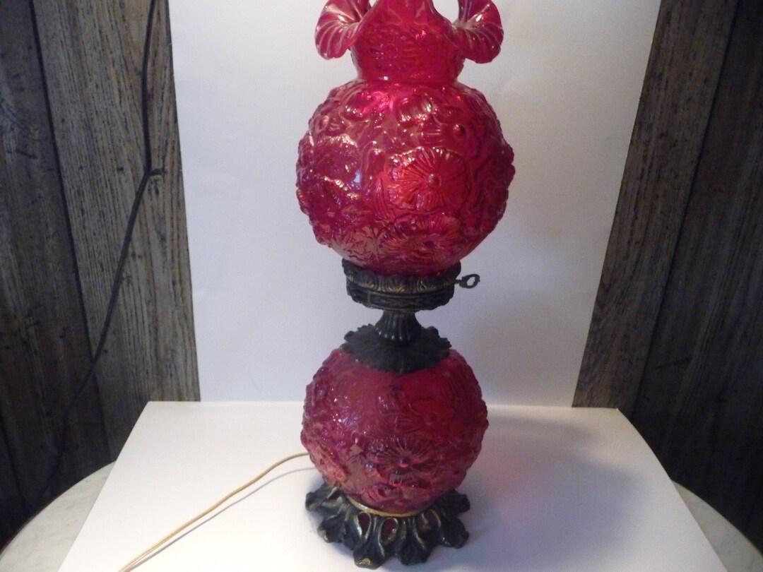 Fenton Ruby Red Poppy Gone With the Wind Lamp, Fenton Lamp, Gone With
