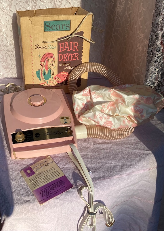 Vintage Pink Sears Portable Deluxe Hair Dryer Complete Etsy