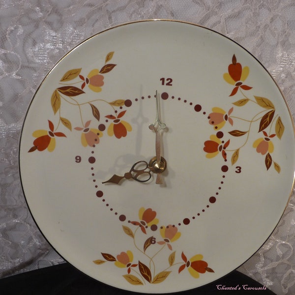 Vintage Jewel Tea, Autumn Leaf Clock, Hall, Salesman's Award Wall Clock, Original Box, Autumn Leaf Dinner Plate,  Battery