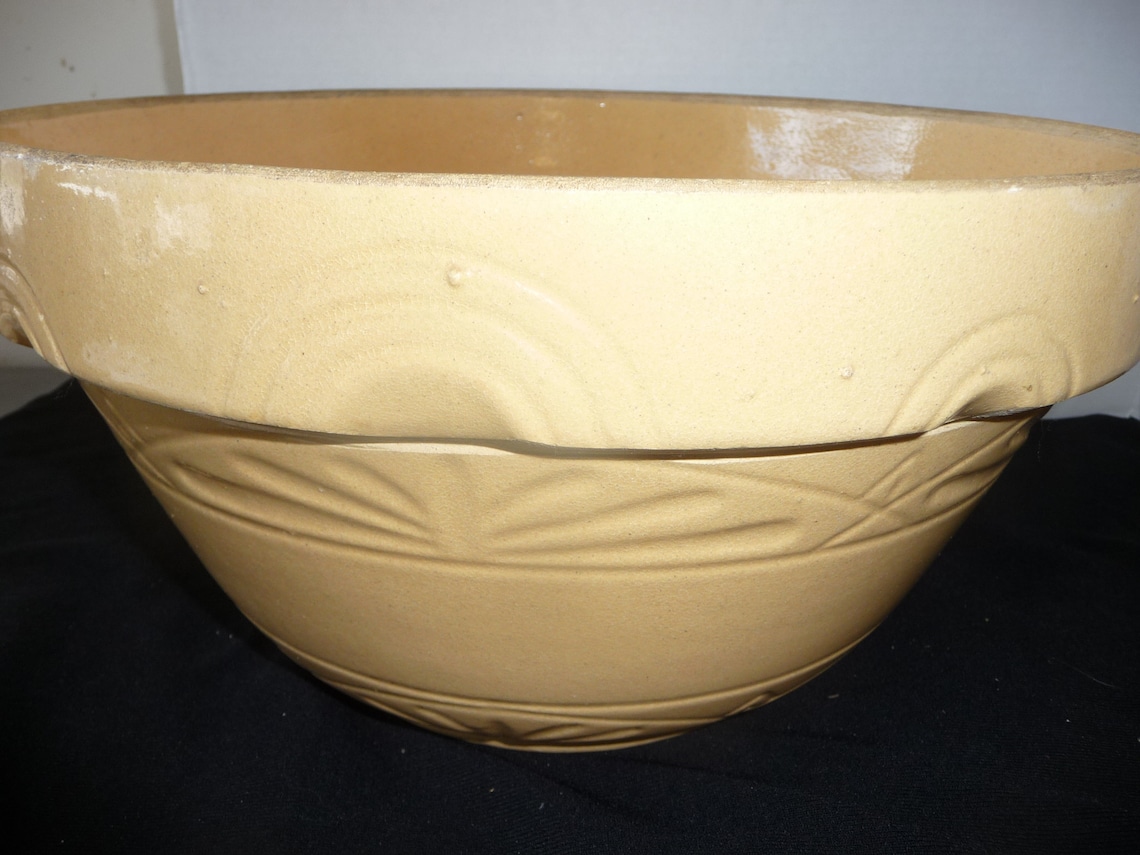 Vintage Yellow Ware Pottery Mixing Bowl Old Yellow Stoneware Etsy