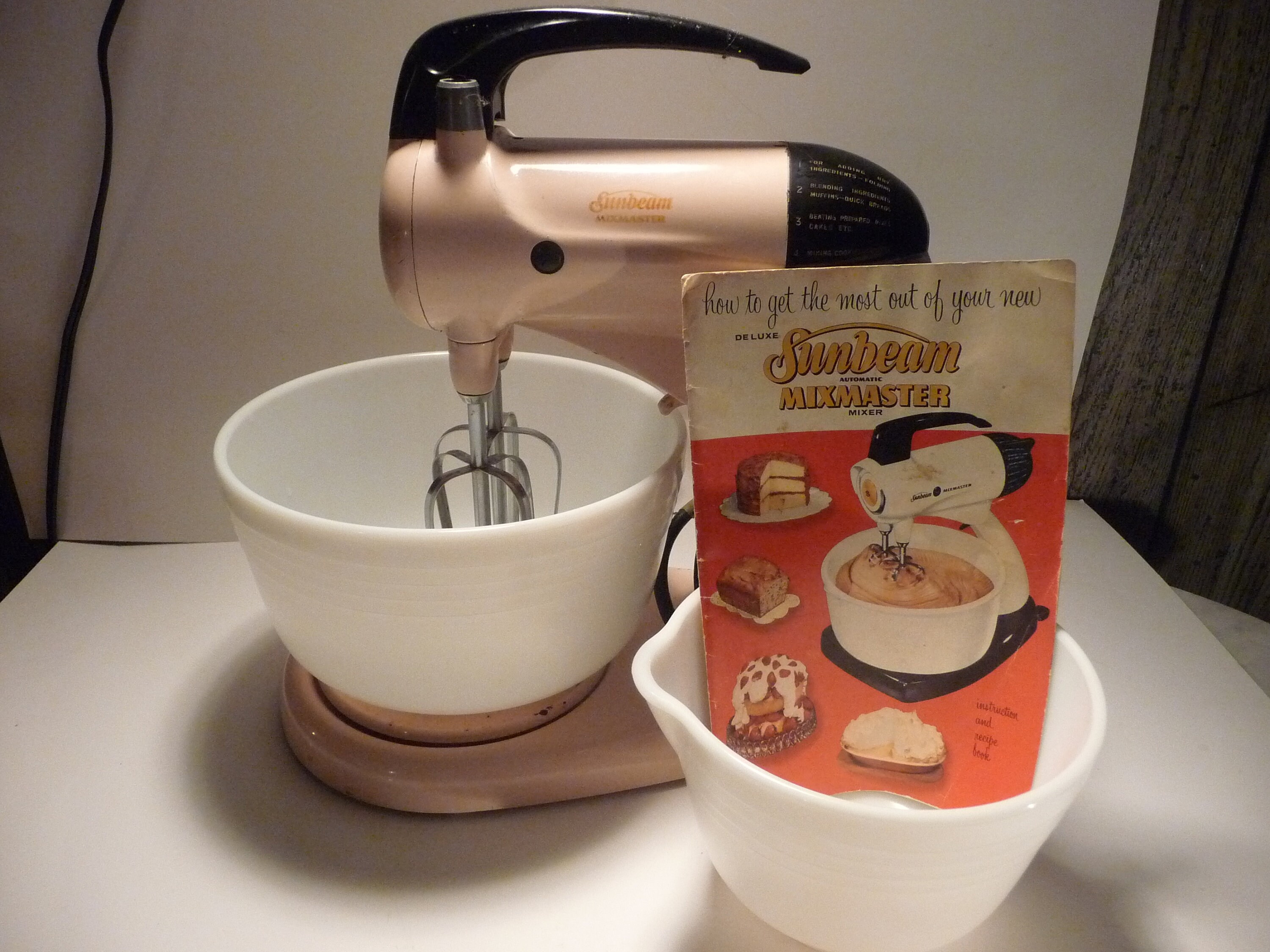 1950's Vintage Sunbeam Pink Mixmaster Electric Mixer, Original Book