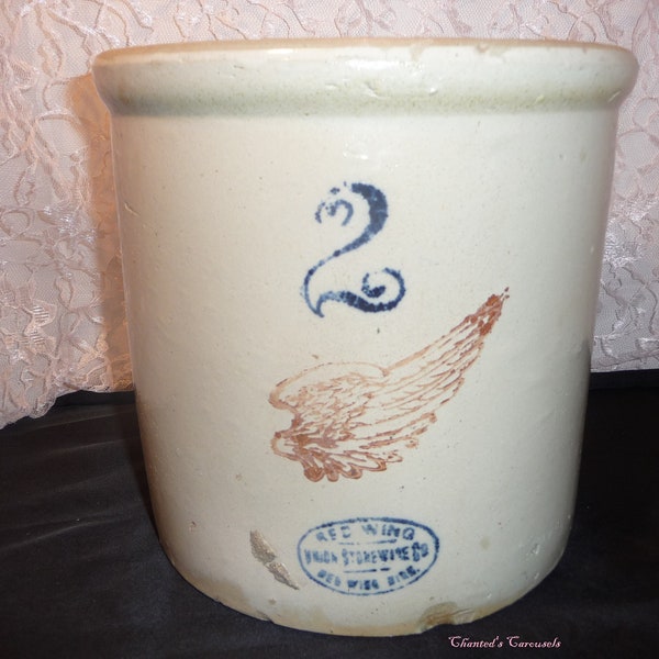 Vintage Red Wing 2 Gallon Crock, Circa 1906 -1936, Red Wing Union Stoneware Company, Blue 2, Red Wings, Blue Red Wing, Minn