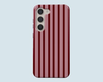 Kastanjebruin en roze gestreept telefoonhoesje Verticale lijnen Telefoonhoes Geschikt voor Samsung Galaxy S25 S24 FE S23 Ultra S23 S22 Ultra S20 FE Note 20 Ultra
