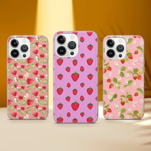 Custodia per telefono con motivo fragola rosa, frutta carina e kawaii, adatta per iPhone 16 Pro Max 15 14 11 12 13 XS, Samsung S24 S23 FE S22 A15 A70 Huawei P30 Pro