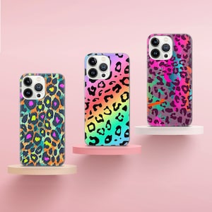 Bunte Leopard Muster Handyhülle Animal Print Cover passend für iPhone 16 Pro Max 15 14 11 12 13 XS Samsung S25 S24 S23 FE S21 A70 Huawei P30