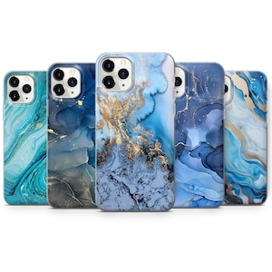 Coque de téléphone en marbre bleu mat pour iPhone 16 Pro Max 15 14 13 12 11 XS 7 Samsung S25 S24 S23 S22 S21 A50 A51 A53 Huawei P30