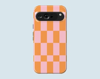 Orange und Pink karierte Handyhülle Schachbrett Handyhülle passend für Google Pixel 10 Pro XL 9A 9 Pro XL 8 8A 7A 7 Pro Pixel 6 Pro 6A 3A 2