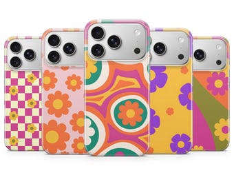 Retro Groovy Phone Case Floral Hippie Cover Fit for iPhone 17 Pro Max 16 15 14 13 12 13 11 XS Samsung S25 S24 S23 FE A56 A16 Huawei P30 Pro