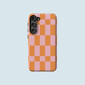 Oranje en roze geruit telefoonhoesje, geschikt voor Samsung Galaxy S25 S24 FE S23 Ultra S23 Plus S22 Ultra S20 FE Note 20