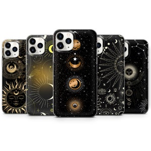 Astrologie Handytasche Sonne Mond Celestial Cover Fit für iPhone 16 Pro Max 15 Pro 14 11 12 13 XS Samsung S25 S24 S23 S22 A51 A14 A53 Huawei P30